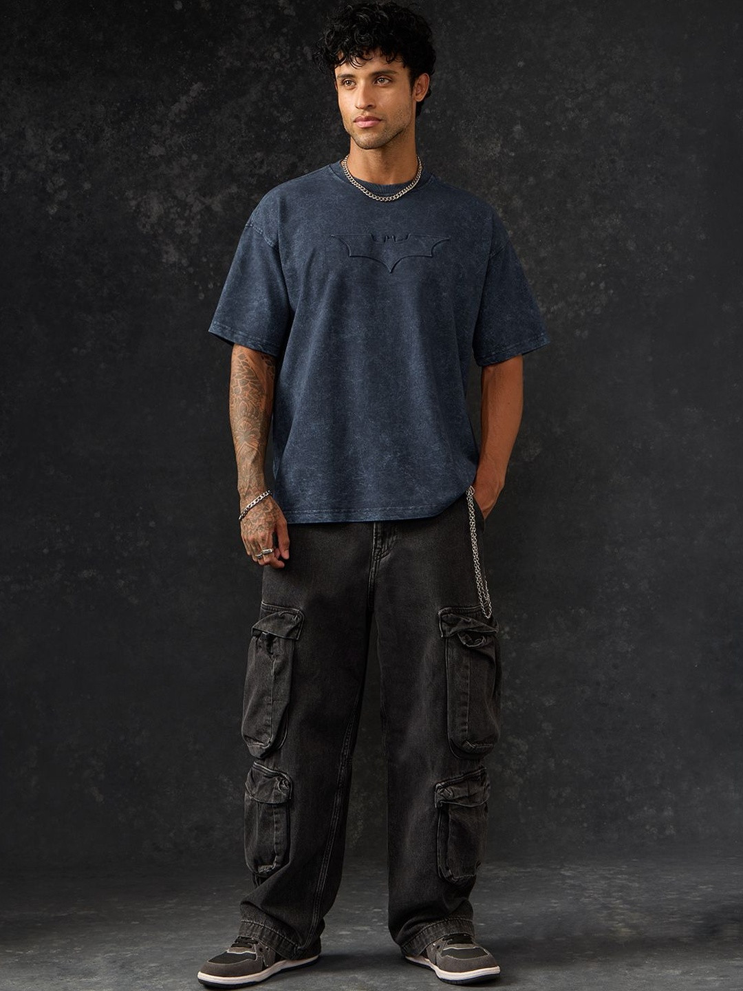 The Souled Store Men Oversized Batman Navy Blue Tshirts