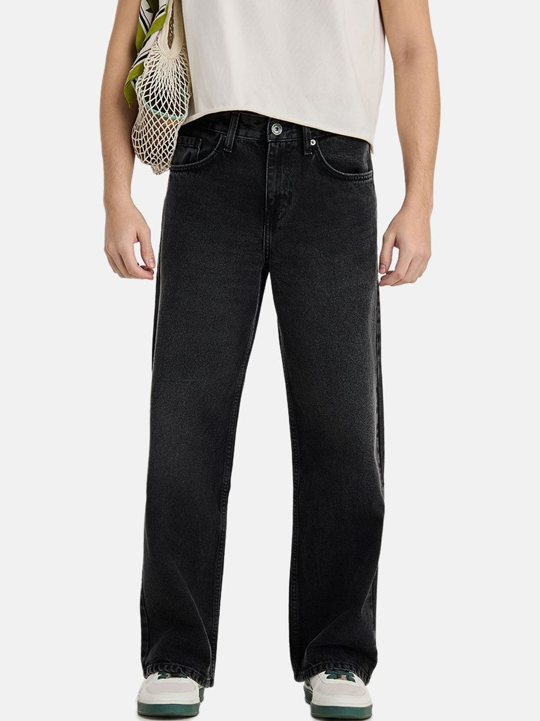 Snitch Charcoal Grey Mid-Rise Relaxed Fit Jeans