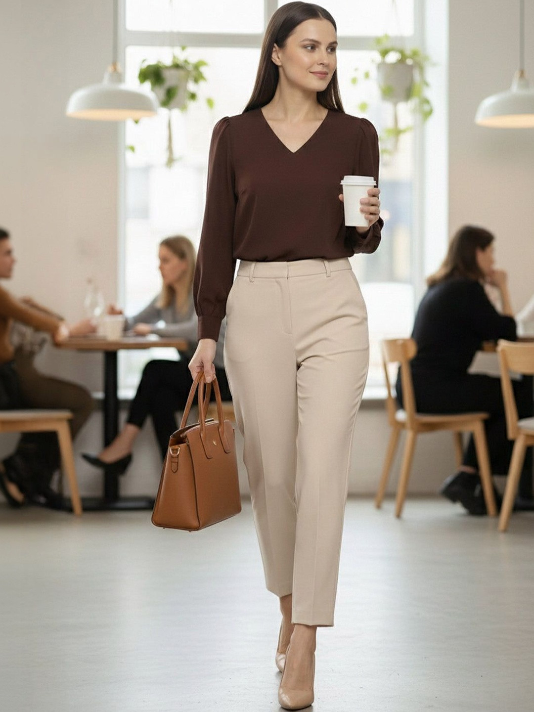 Vashuqi Puff Sleeve Crepe Top