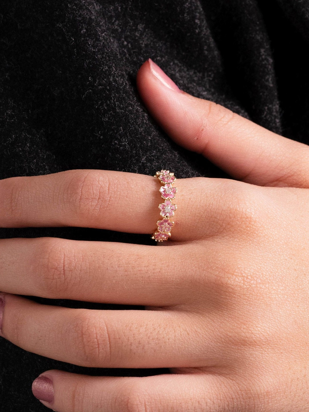 QUERALT Women Gold Toned Floral Enamel Ring