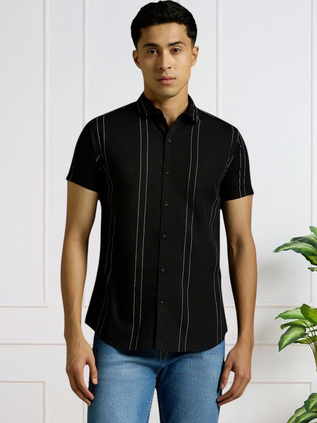 The Roadster Lifestyle Co Striped Pure Cotton Spread Collar Shirt