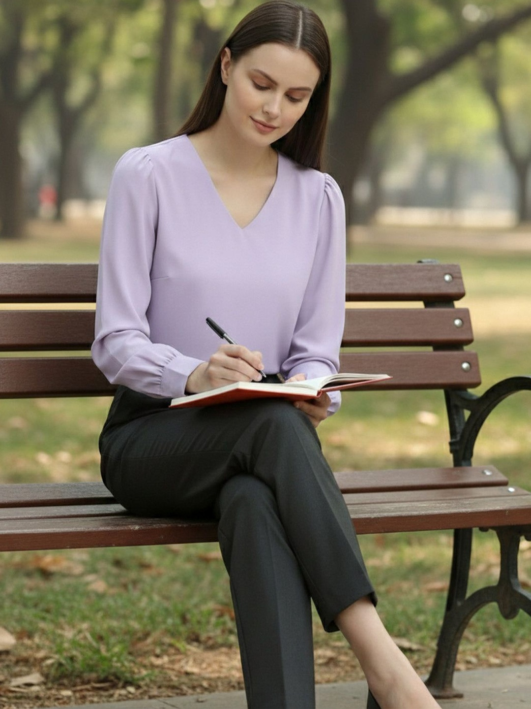 Vashuqi Puff Sleeve Crepe Top