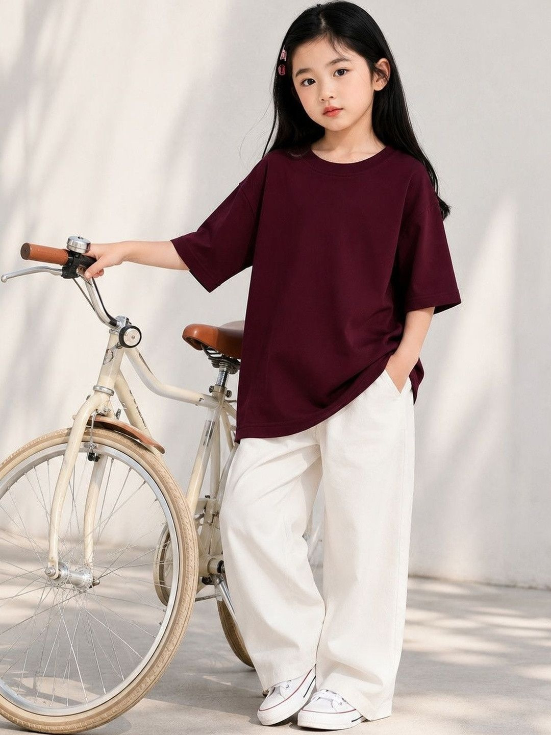 PockMAN Girls Drop-Shoulder Sleeves Pure Cotton Bio Finish T-shirt