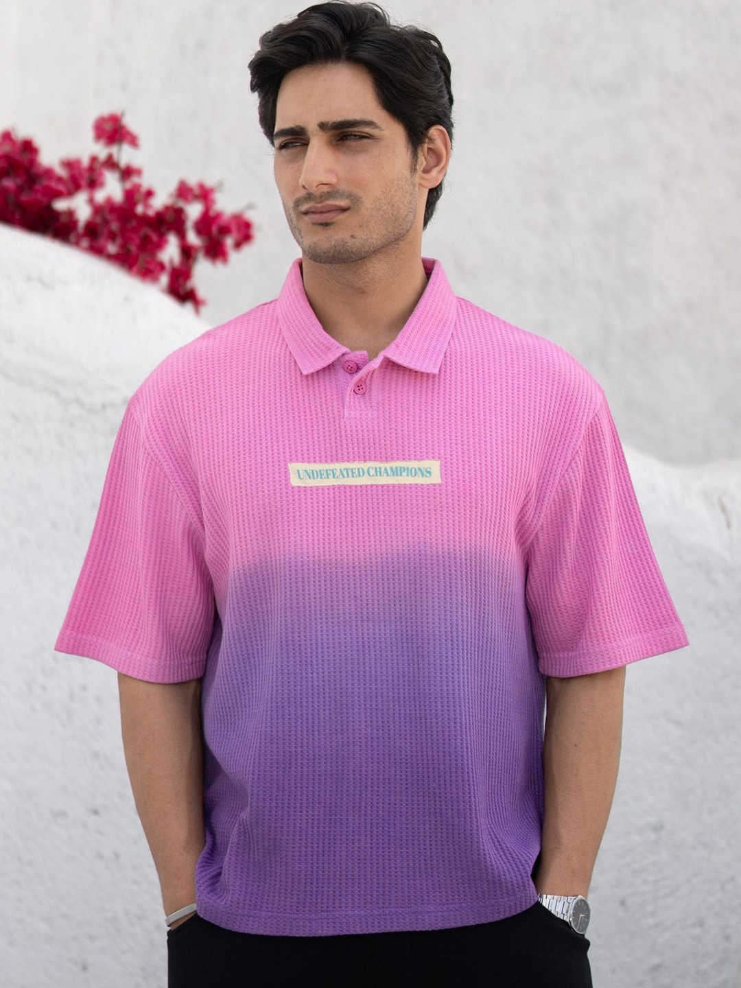 Powerlook Men Printed Polo Collar Drop-Shoulder Sleeves T-shirt