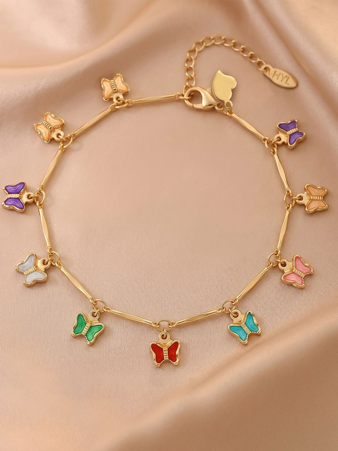 Peora Women Crystals Enamelled Gold-Plated Charm Bracelet