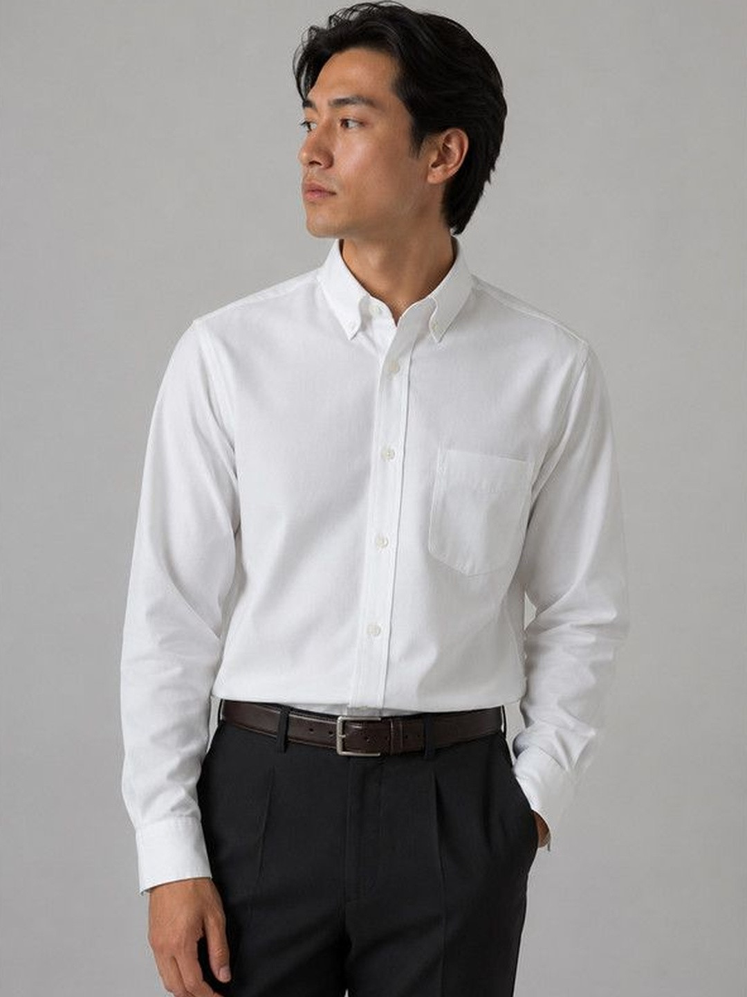FRANKSHIRT Men's White Plain Solid Oxford Cotton Regular Fit Full Sleeve Casual Shirt