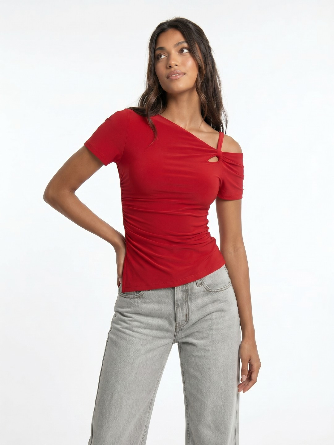 Ruched One Shoulder Fitted Top