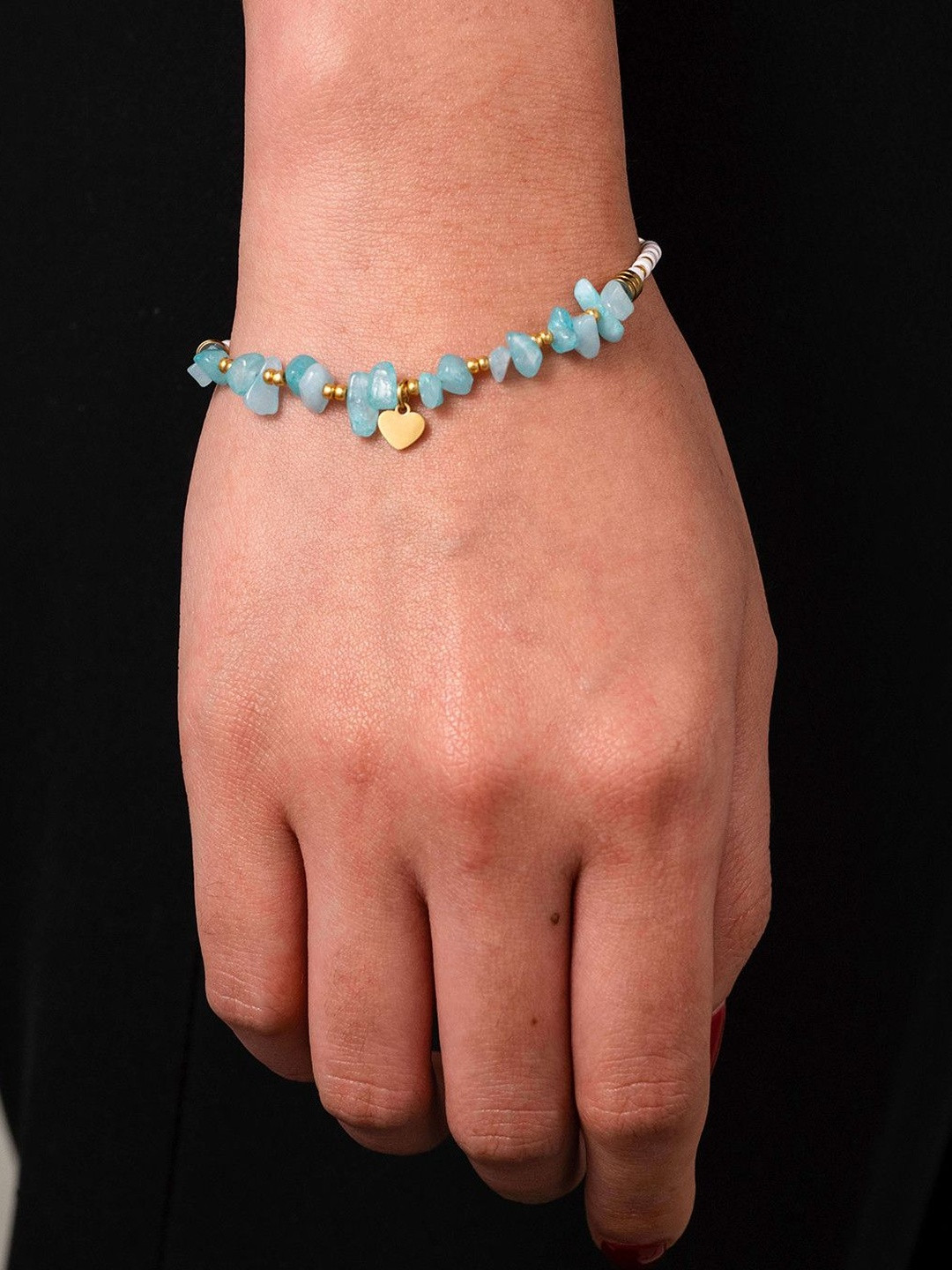 QUERALT Women Blue Crystal Heart Charm Bracelet