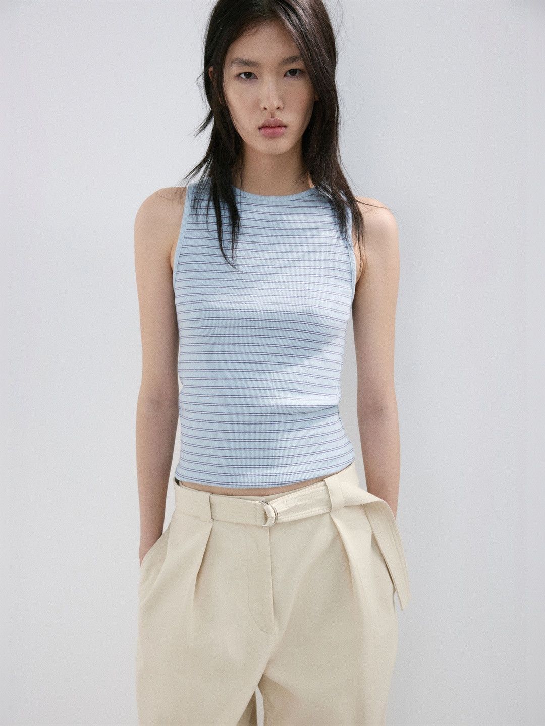 MANGO Striped Sleeveless Top