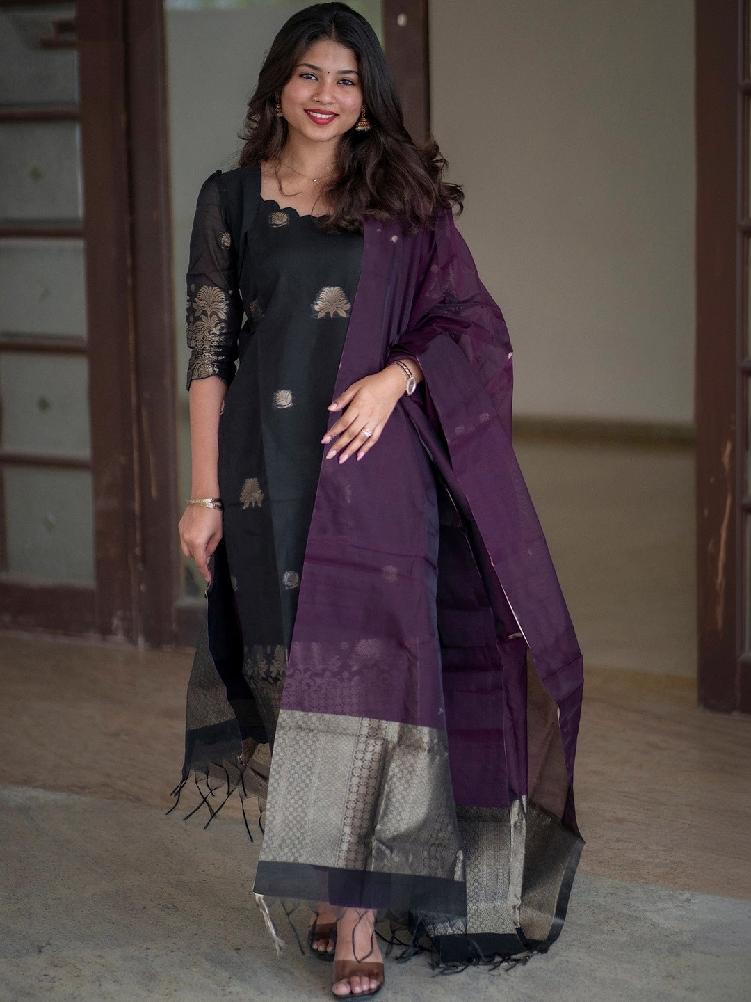 SIDDESHWARY FAB Women Ethnic Motifs Regular Kurta with Trousers & With Dupatta