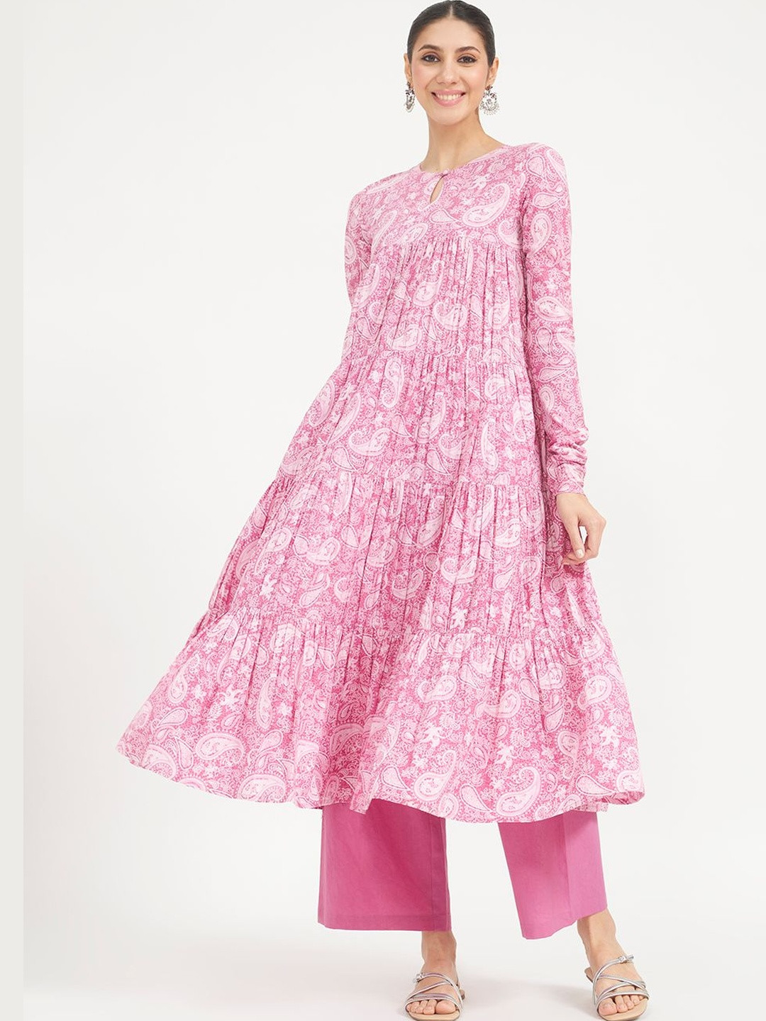 FIORRA Women Paisley Printed Keyhole Neck Indie Prints Kurta