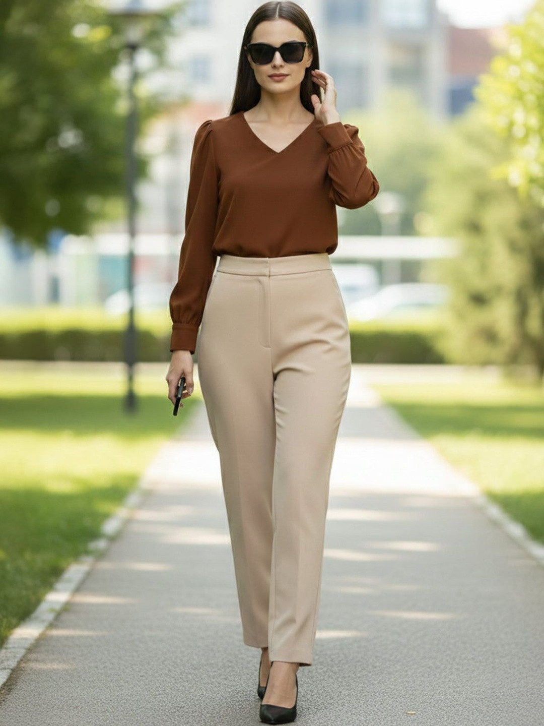Vashuqi Puff Sleeve Crepe Top