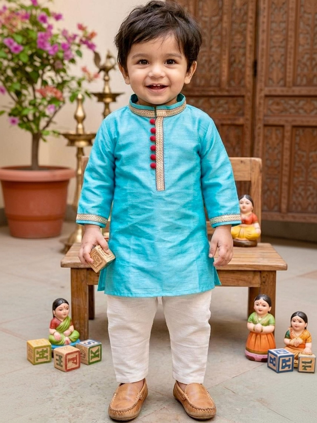 NEW GEN Boys Regular Thread Work Kurta with Pyjamas