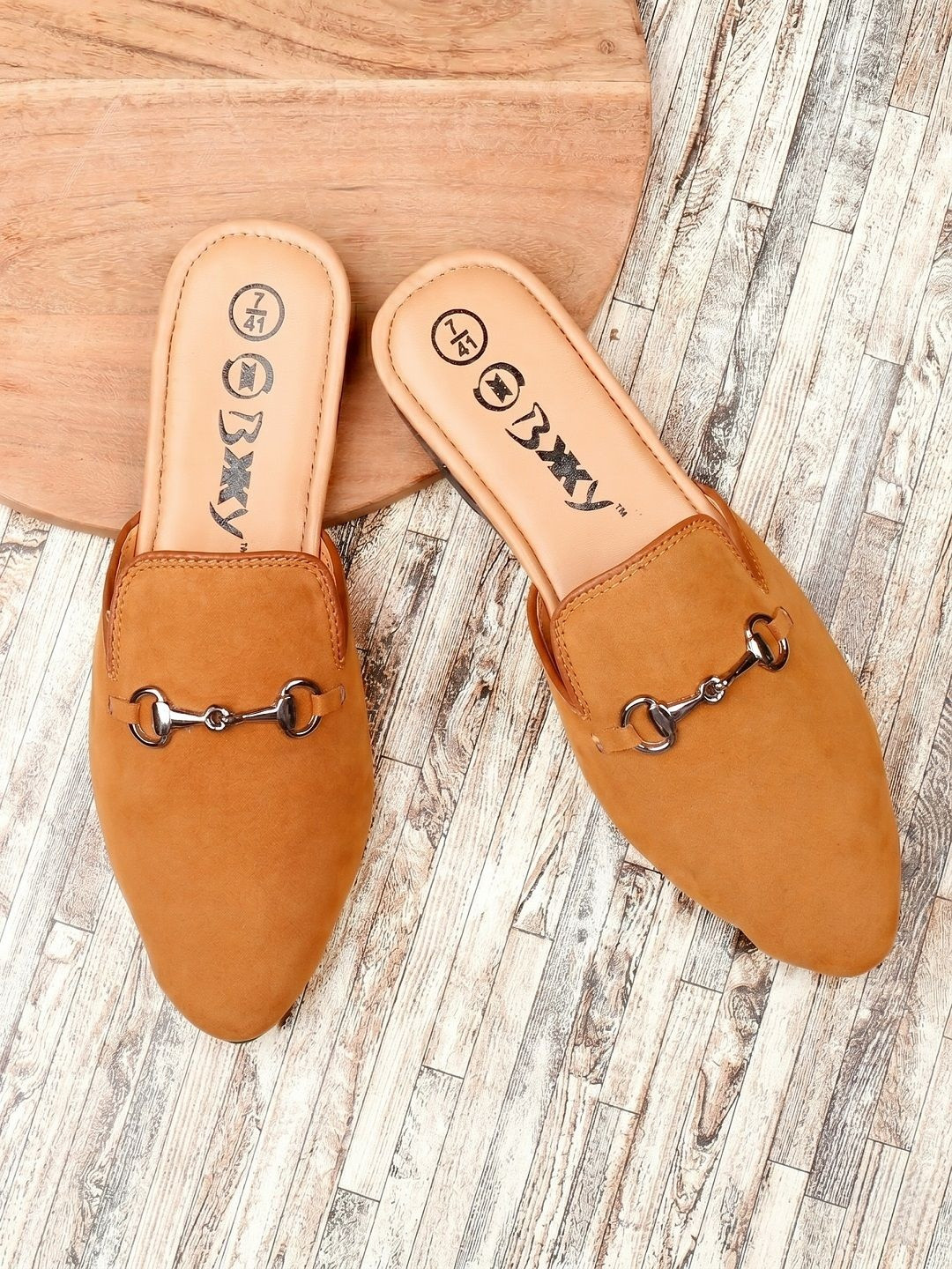 Bxxy Men Pointed Toe Embellished Horsebit Mules