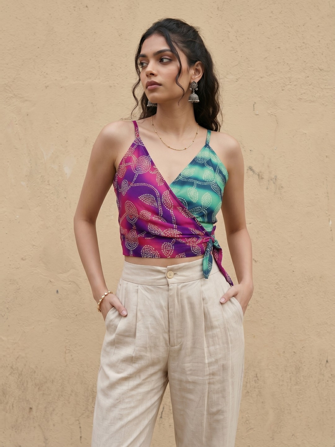 Bohemian Floral Printed Crop V-Neck Top