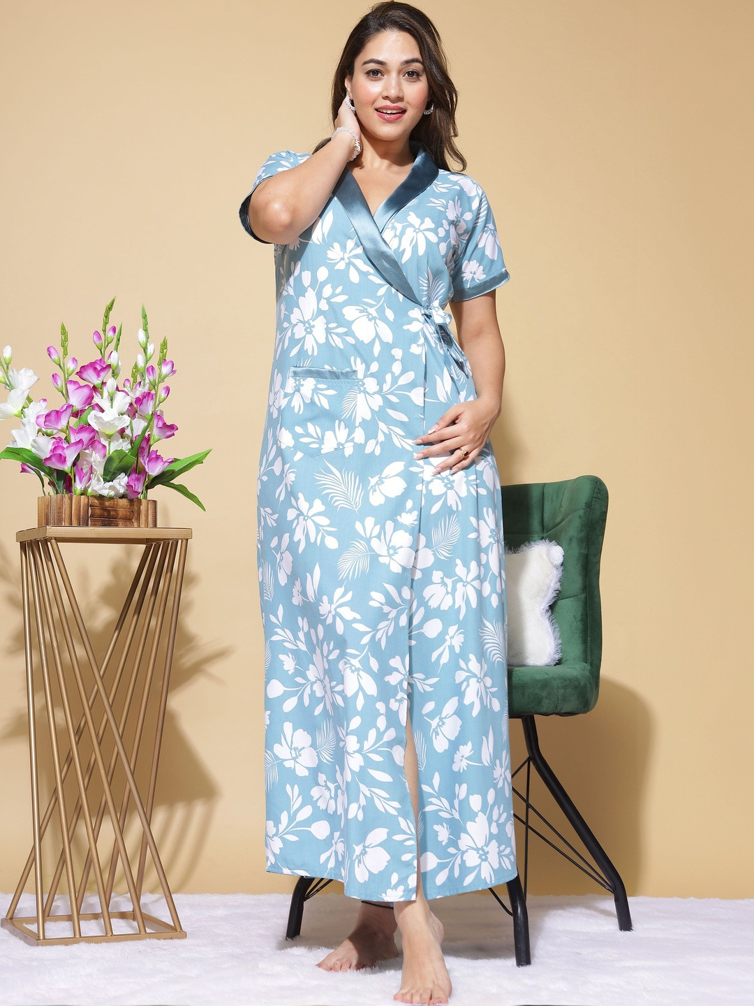 9shines Label Printed Maxi Nightdress