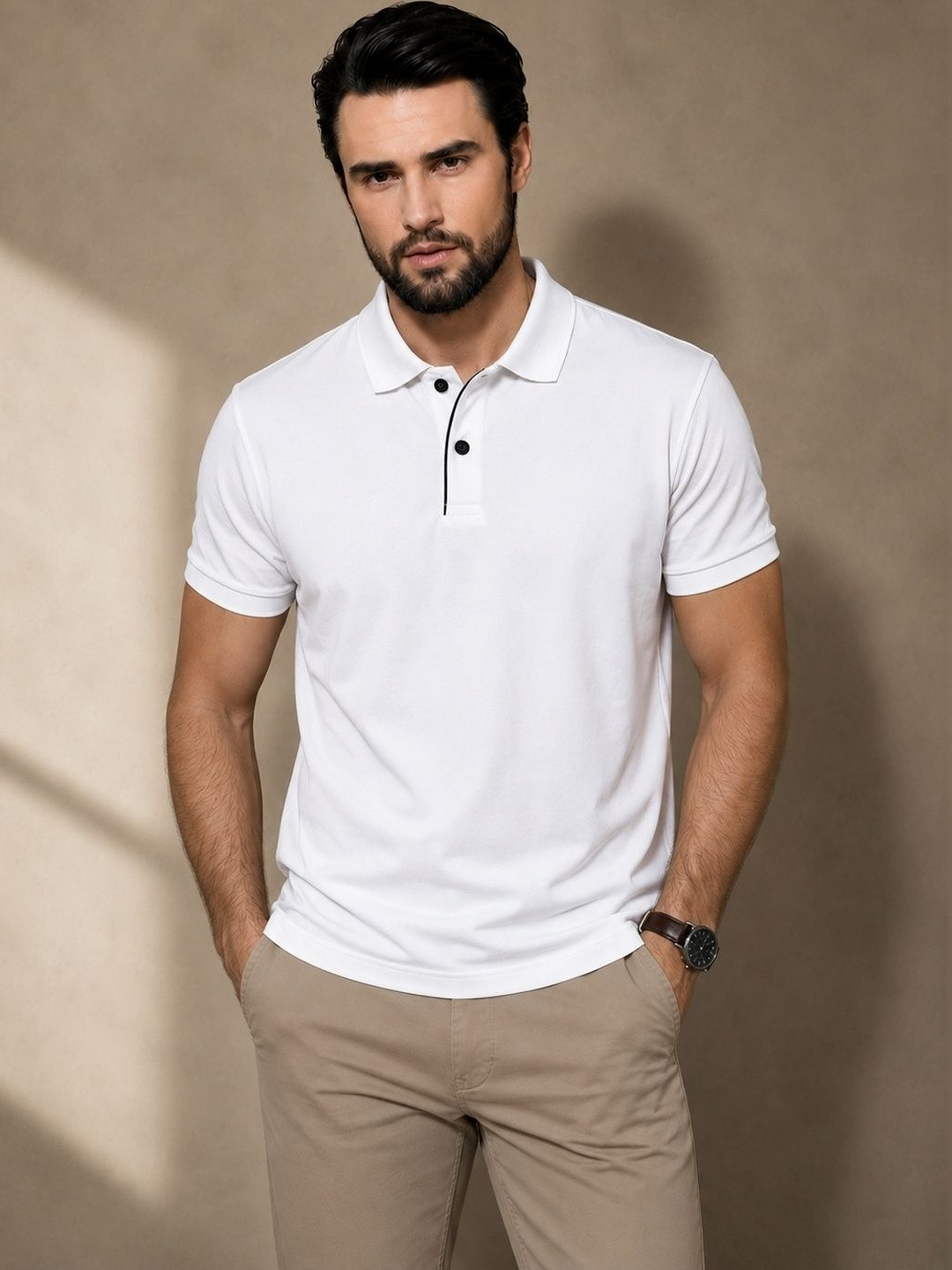 FEVERFEW Men Polo Collar Pockets T-shirt