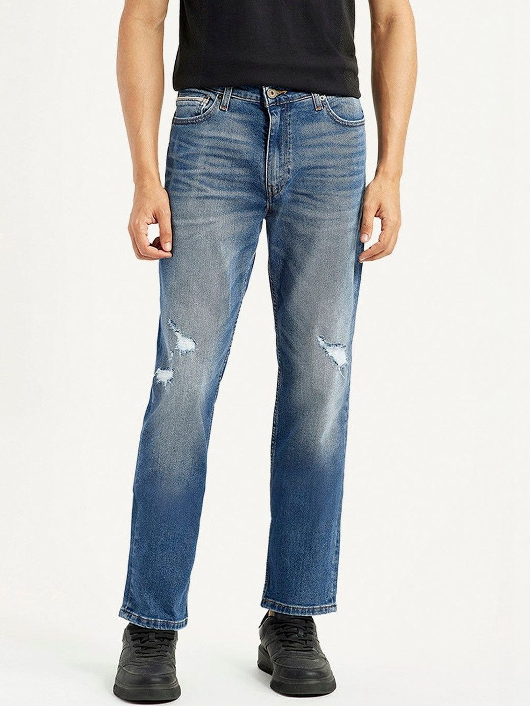 Levis Men Classic Slim Fit Mid-Rise Mildly Distressed Heavy Fade Stretchable Jeans