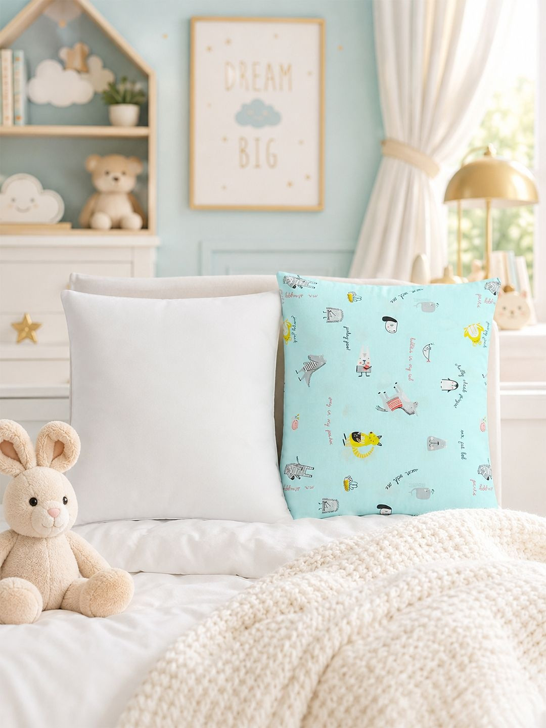 Portico Kids Blue & White 1 Pillow & 1 Pillow Cover Fibre Cotton Lightweight Baby Pillows