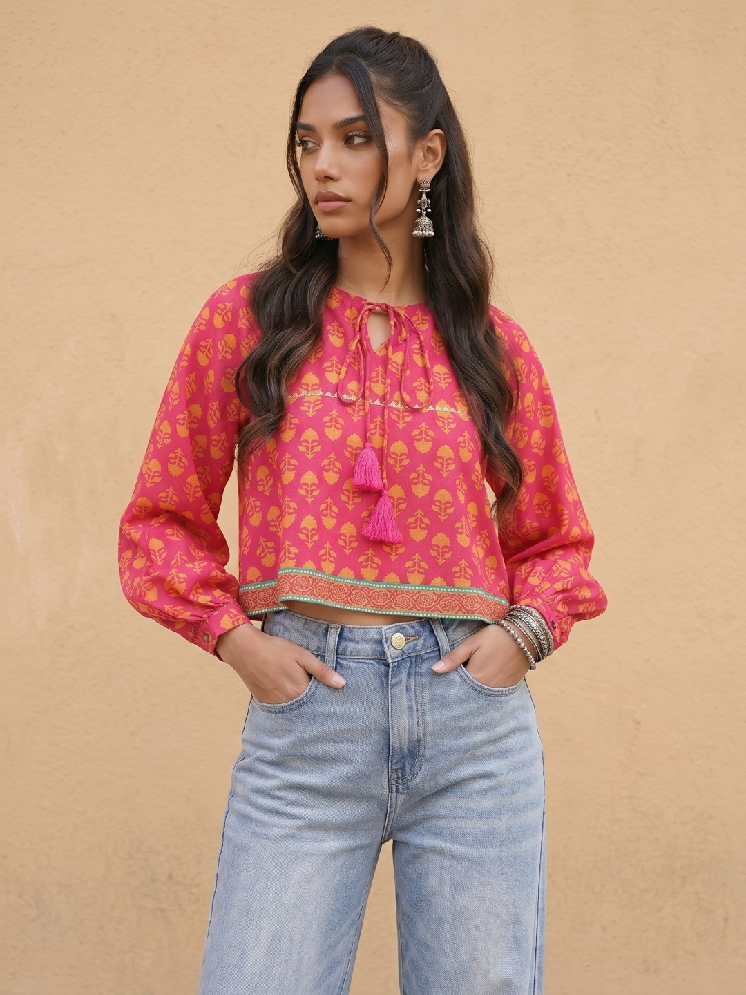 Fusion by Glitchez Ethnic Motif Crop Top
