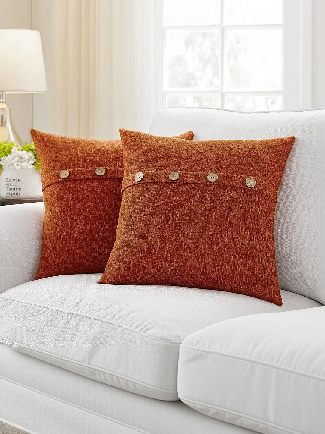 Khooti Orange Set of 2 Square Cushion Covers