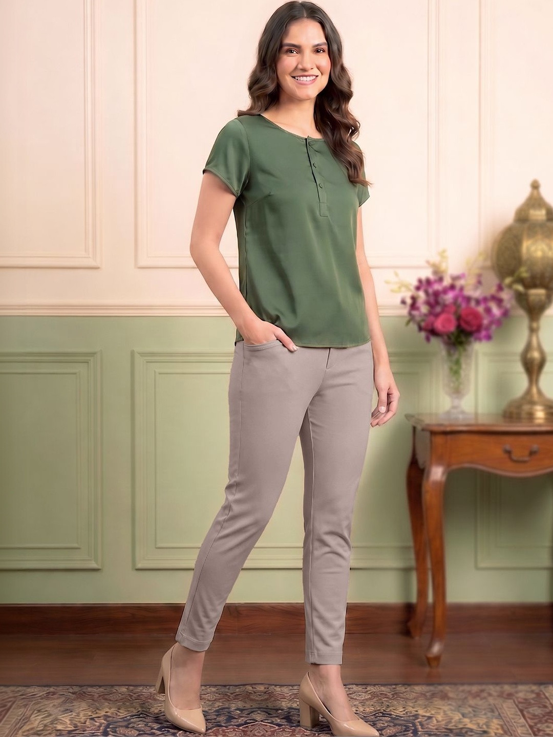 POOJA RAGENEE Cotton Mid-Rise Trousers