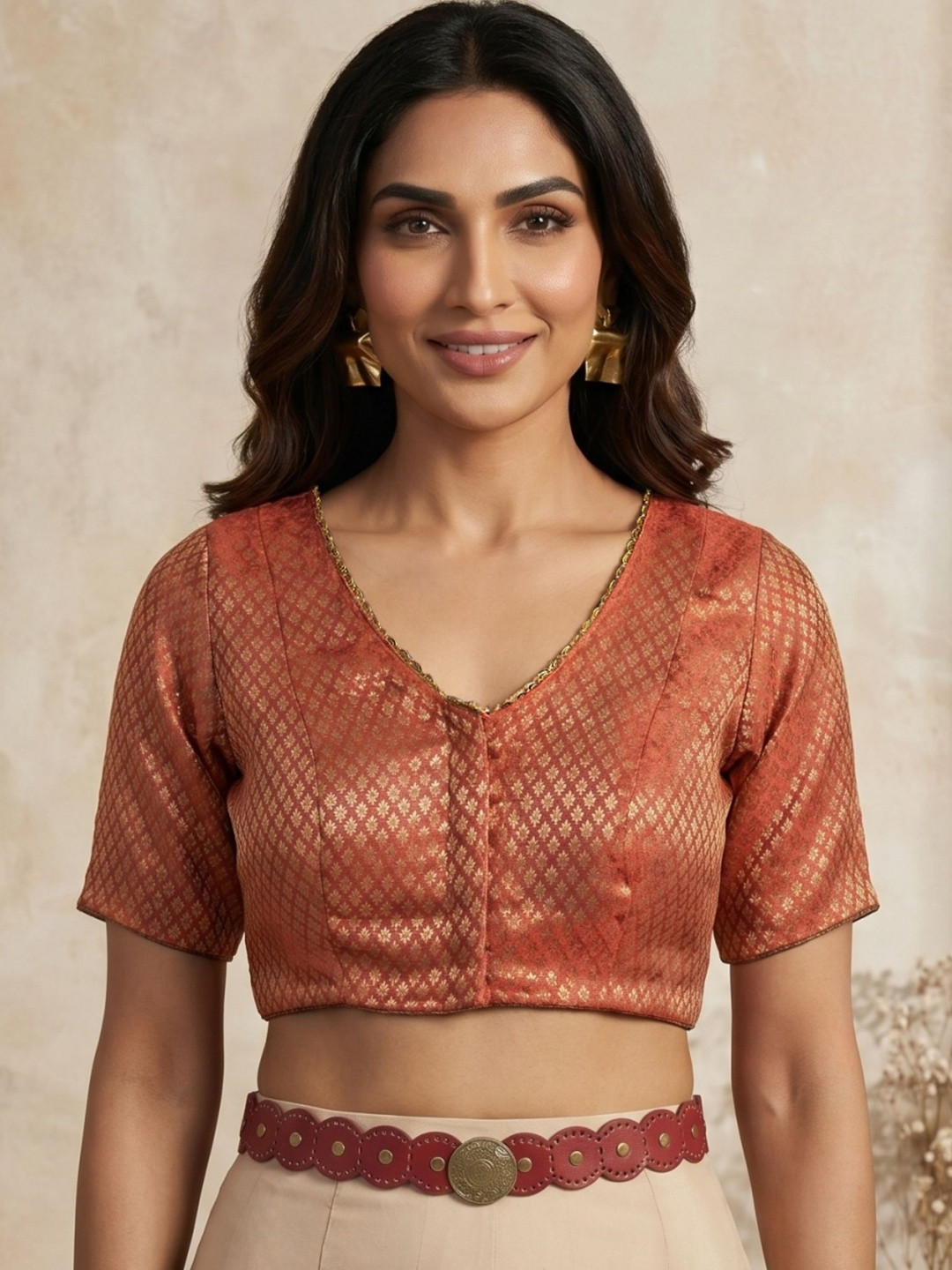Aanyor Brocade Blend Woven Design Brocade Saree Blouse