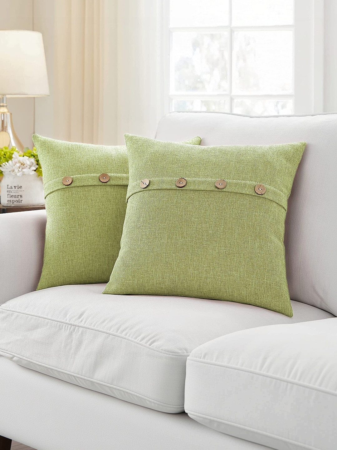 Khooti Green & Sea Green Set of 2 Square Cushion Covers