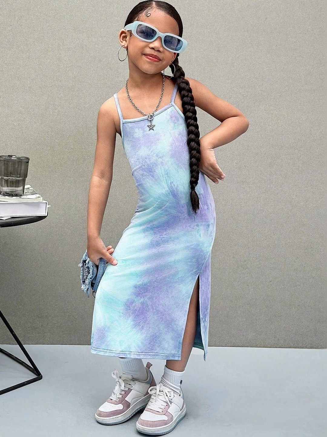 KALINI Tie and Dye Dyed Crepe Bodycon Midi Dress
