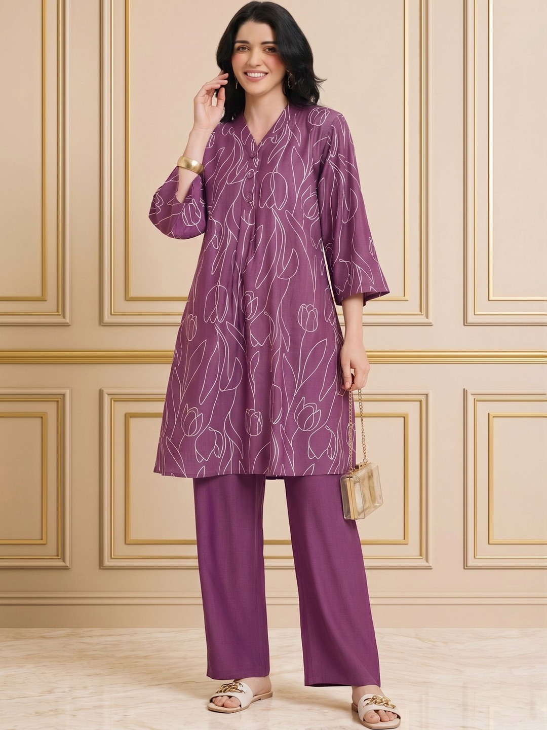 vedn Printed Tunic with Trousers