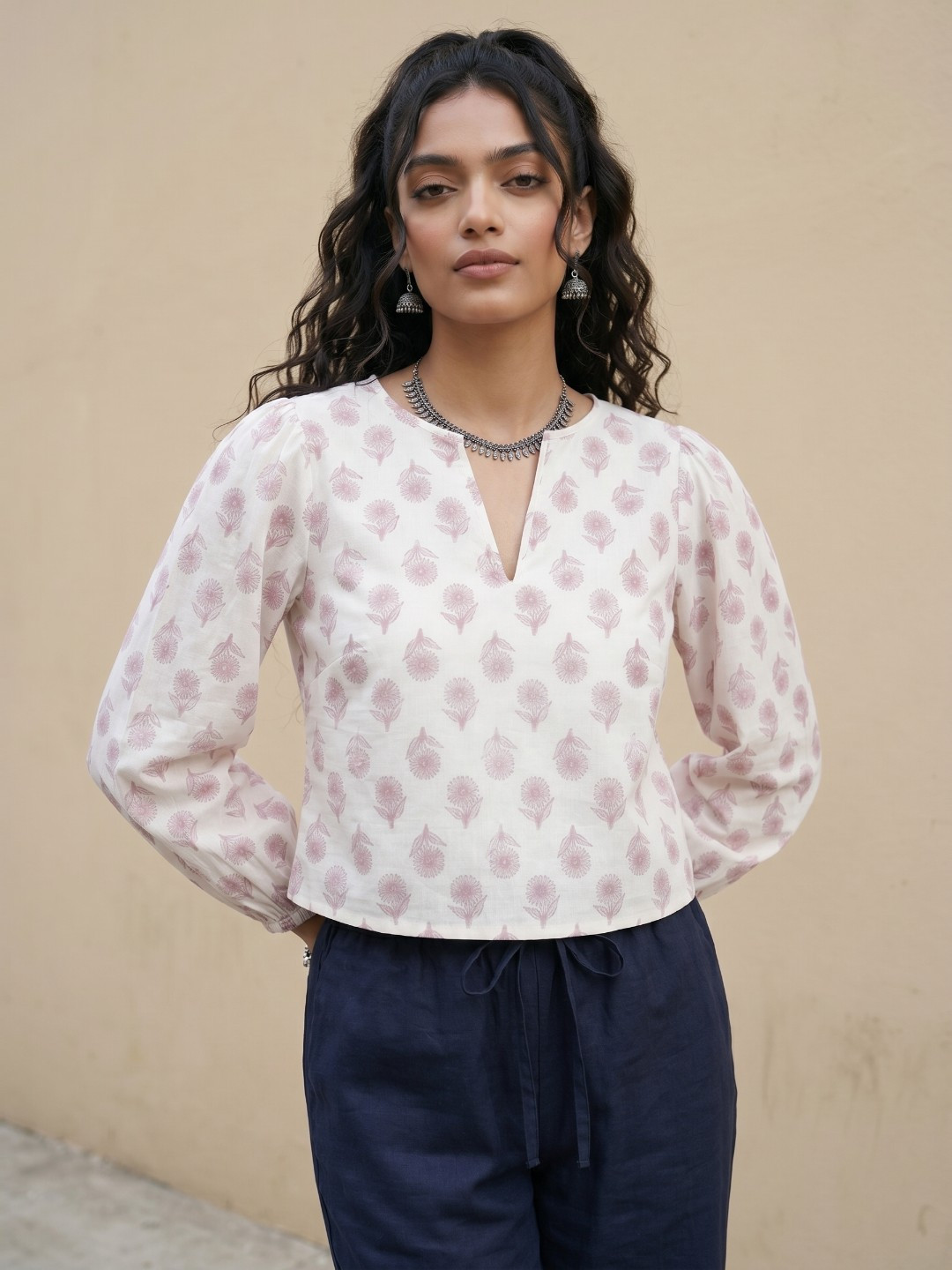 fusion by glitchez Indie Floral Print Puff Sleeve Top