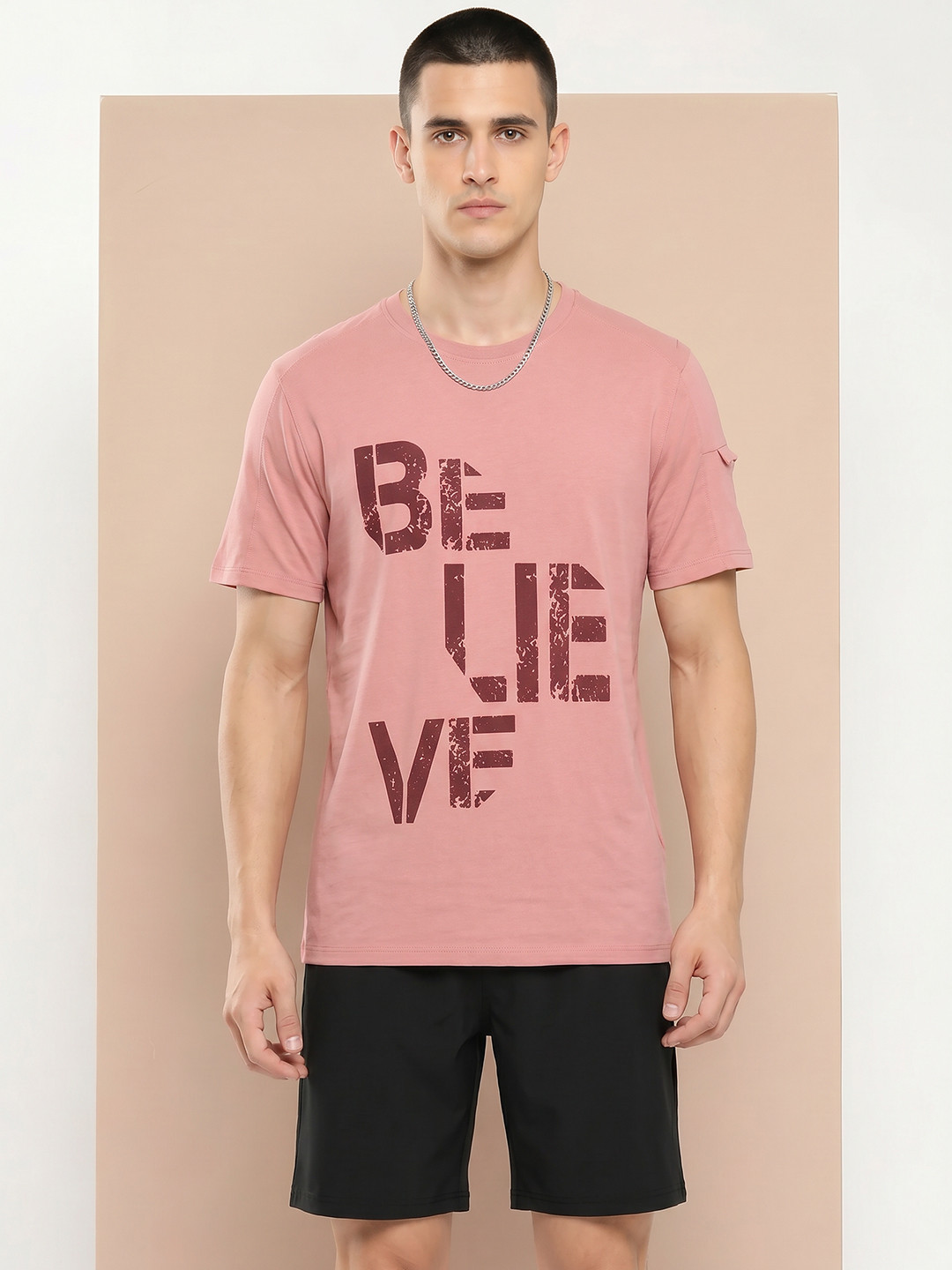 Alcis Men Rosette Chest Typography Printed Round Neck T-shirt