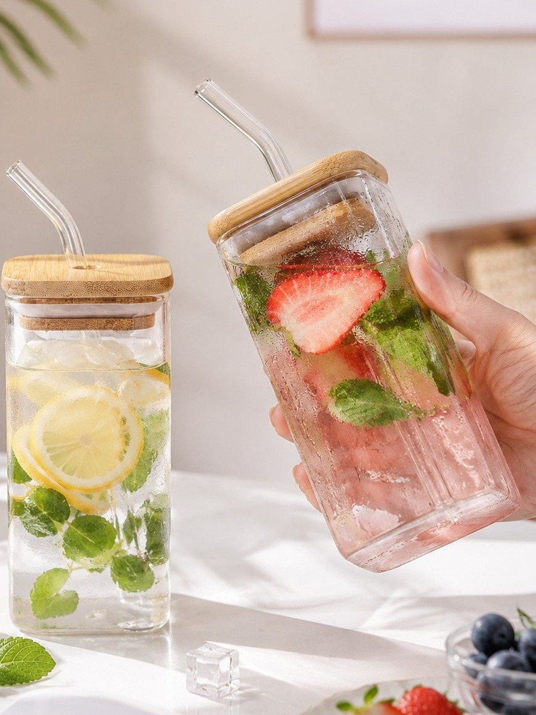 PrimeWorld Transparent & Transparent Set of 2 Glass Solid Water Bottle