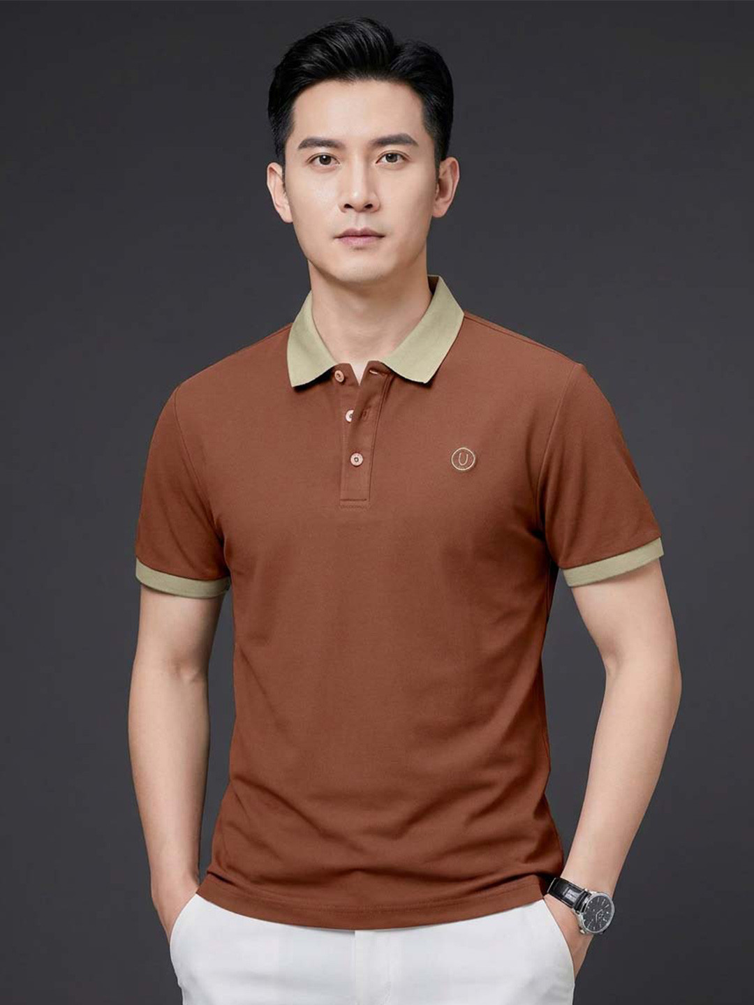Moda Rapido Men Brand Logo Polo Collar Pockets T-shirt