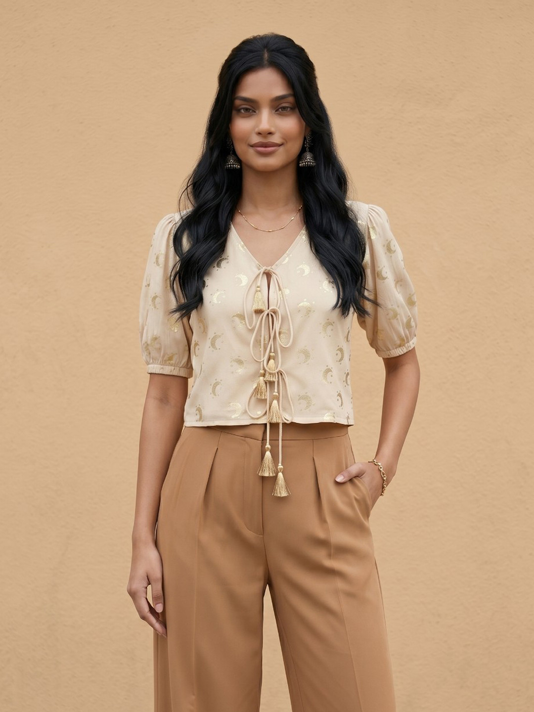 fusion by glitchez Print Puff Sleeve Crop Top