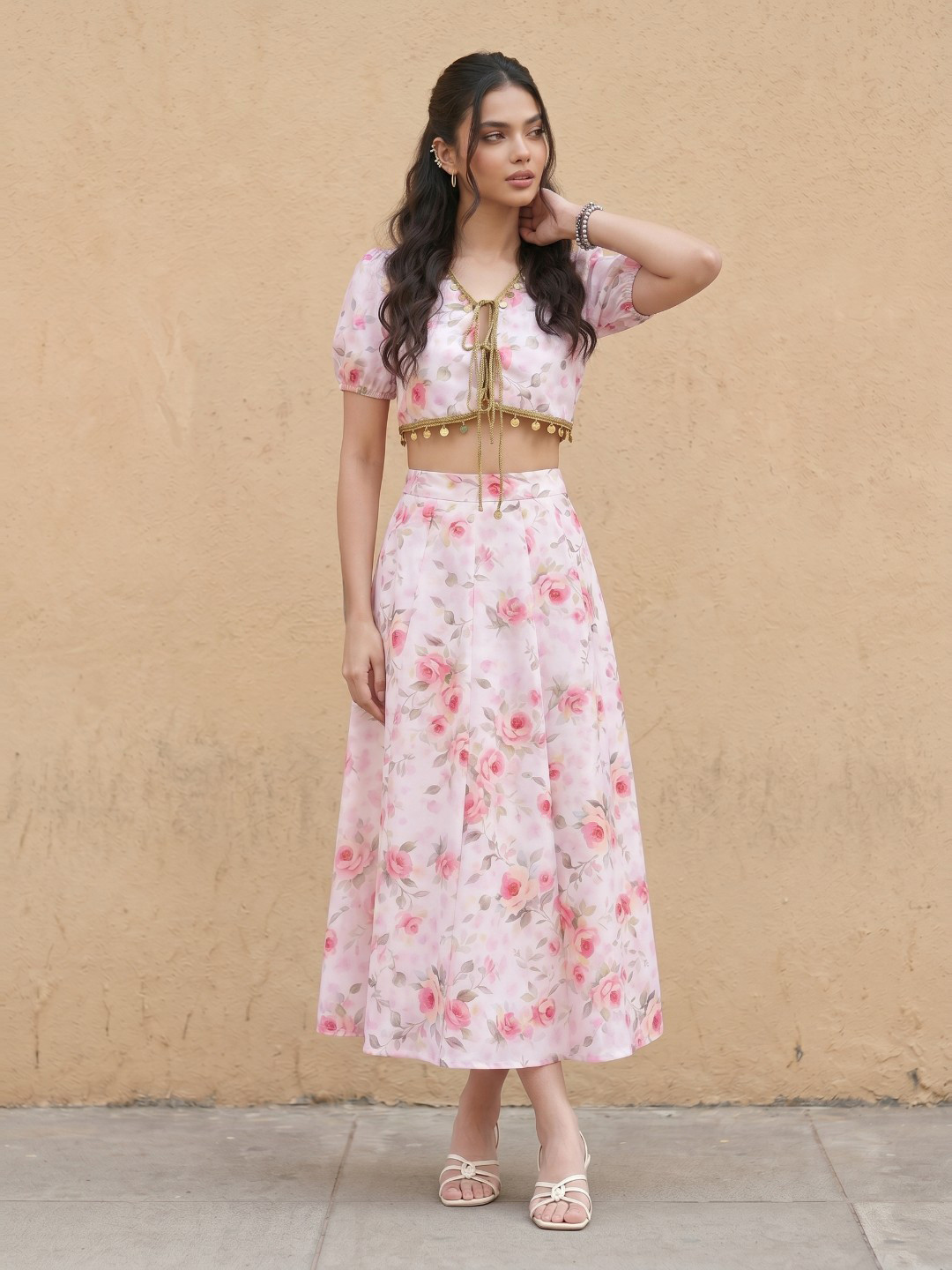 Floral Printed Crop Top and Skirt Set by Glitchez