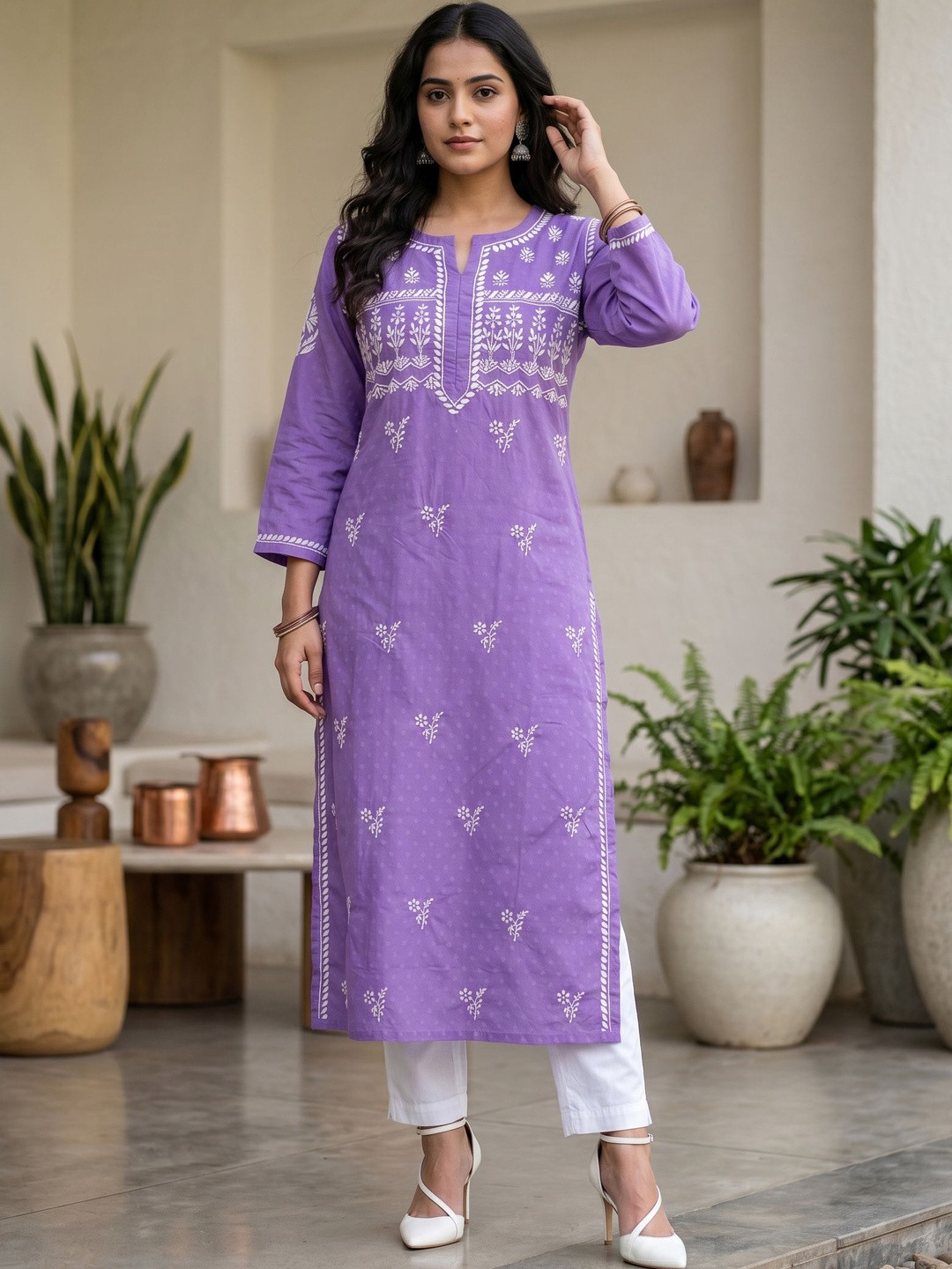 ETHNICHIK Women Ethnic Motifs Embroidered Thread Work Pure Cotton Kurti