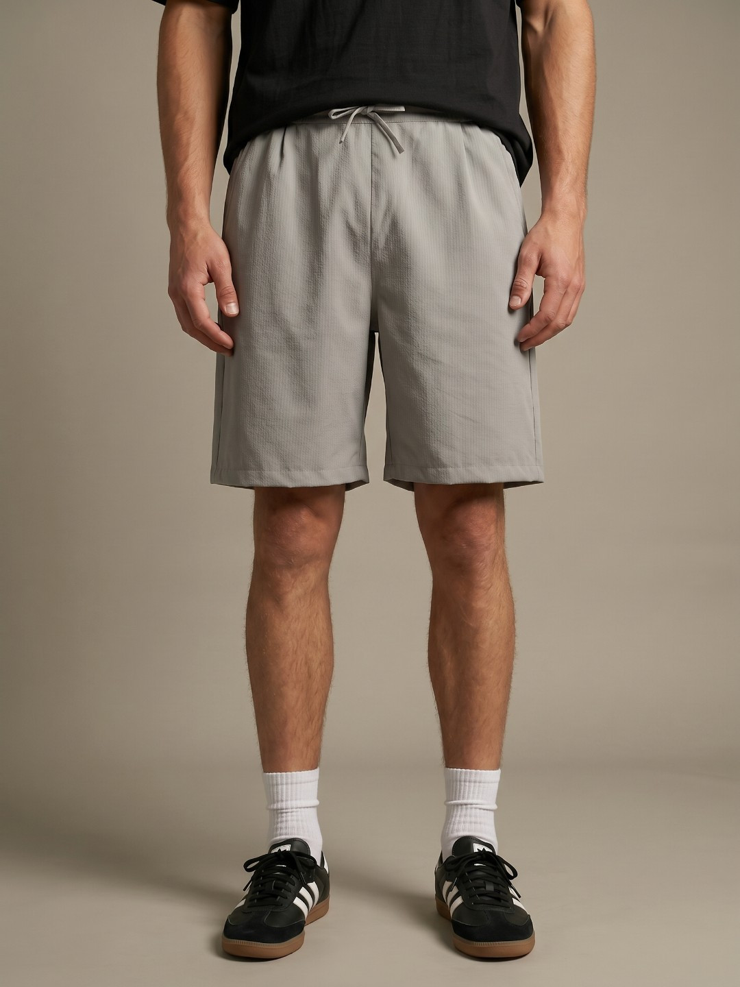 glitchez Textured Relaxed Fit Cotton Mid-Rise Shorts