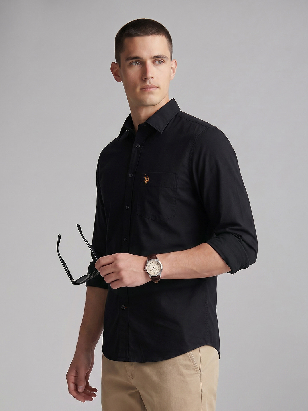 U.S. Polo Assn. Spread Collar Pure Cotton Tailored Fit Casual Shirt