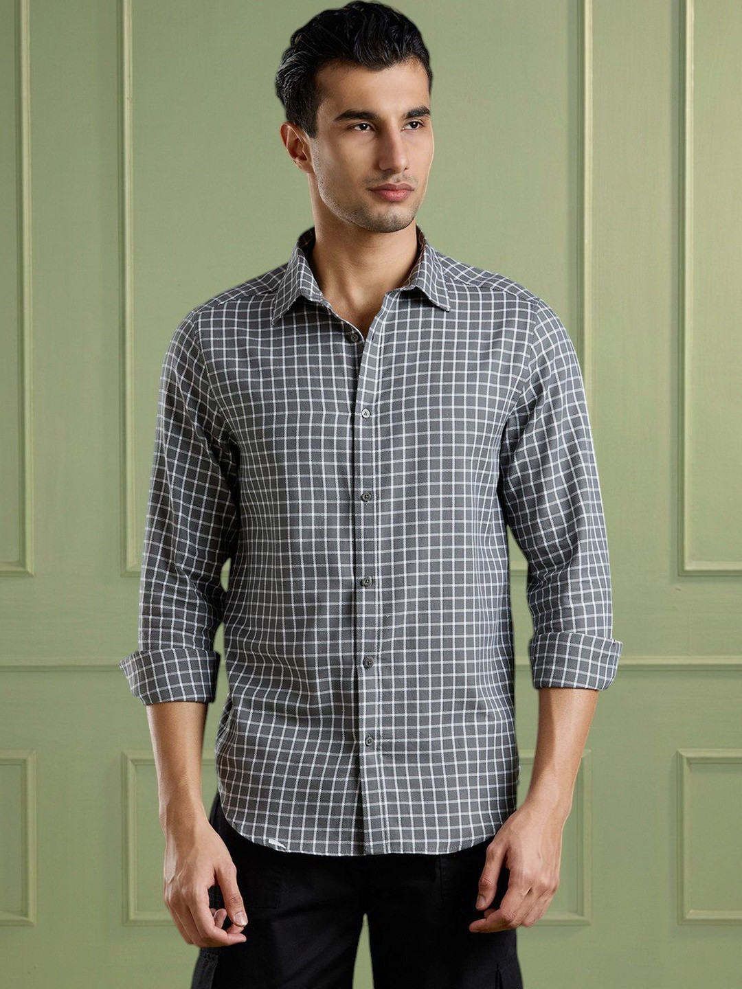 Mast & Harbour Mens Windowpane Checks Regular Fit Casual Shirt
