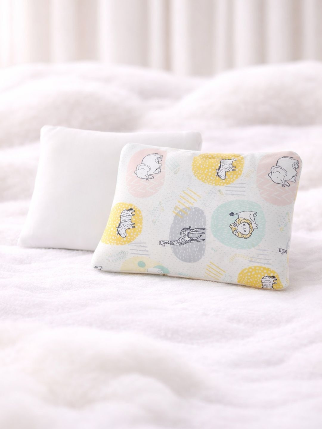 Portico Yellow 1 Pillow & 1 Pillow Cover Fibre Cotton Lightweight Baby Pillow