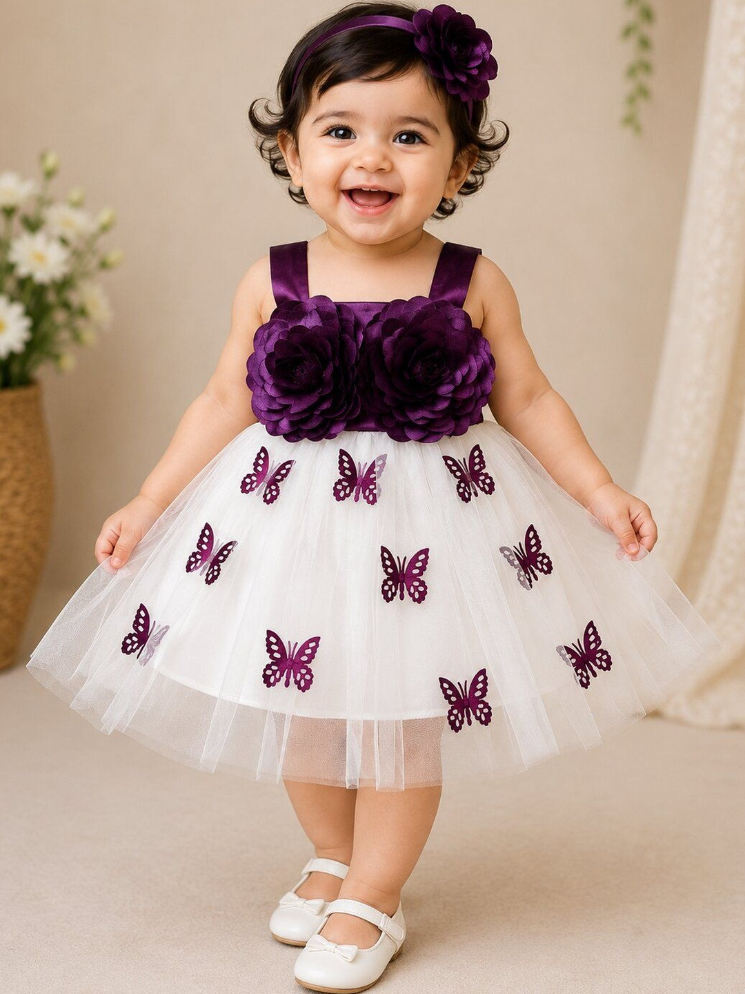 STUMBLE FASHION Floral Print Applique Net A-Line Dress