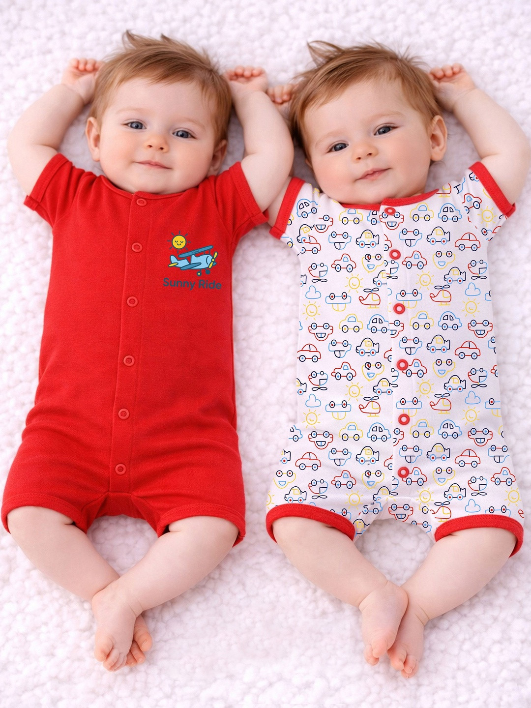 KidBee Infants Pack Of 2 Printed Cotton Rompers