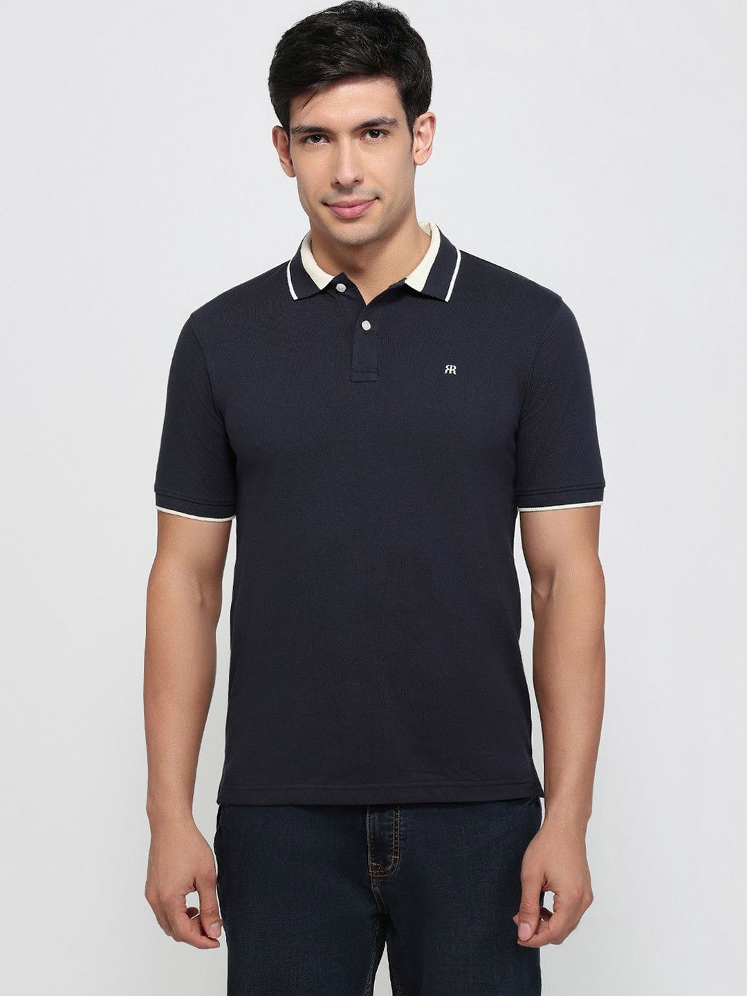 Raymond Men Brand Logo Polo Collar Pure Cotton Pockets Slim Fit T-shirt
