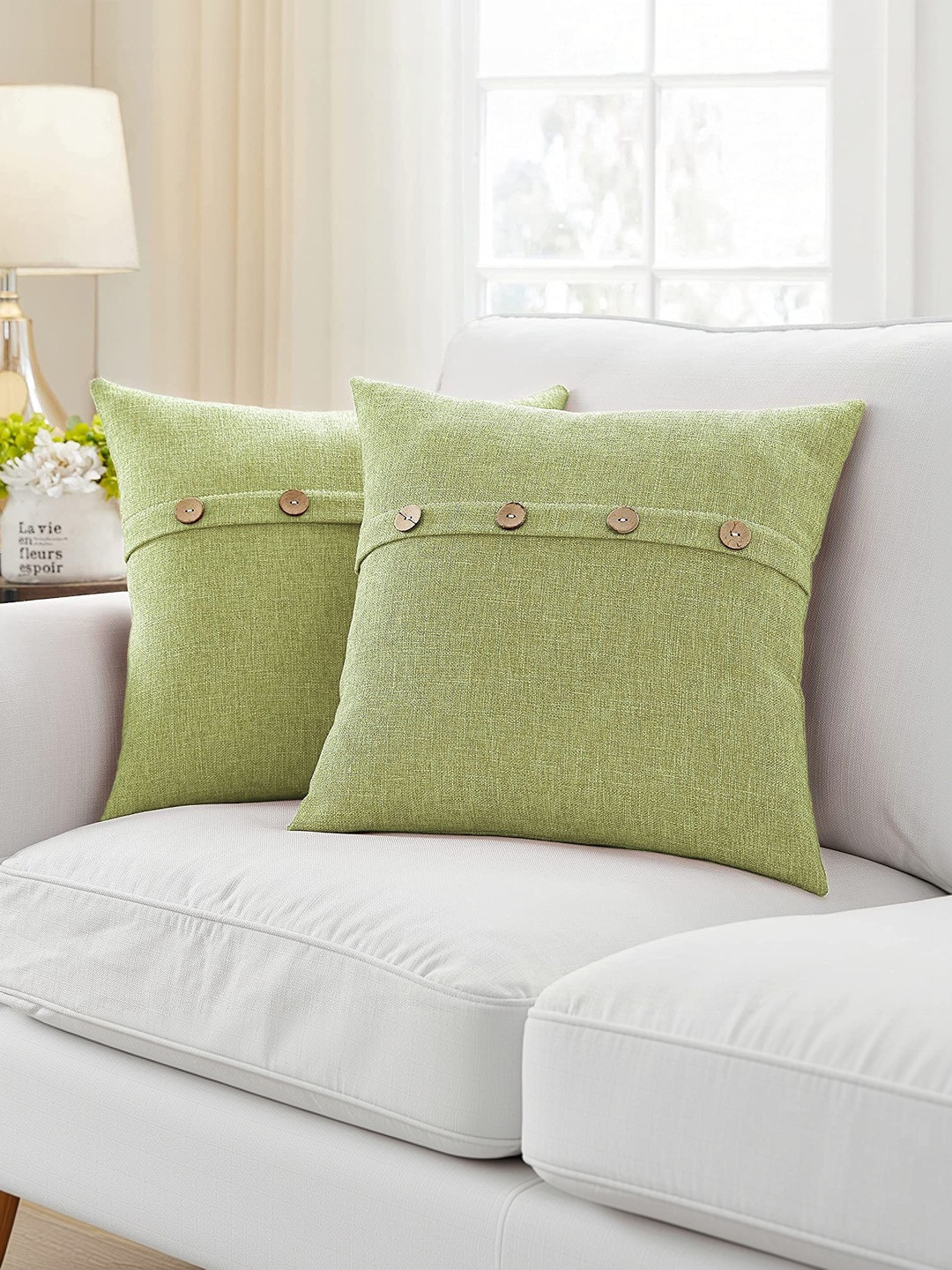 Khooti Green & Sea Green Set of 2 Square Cushion Covers