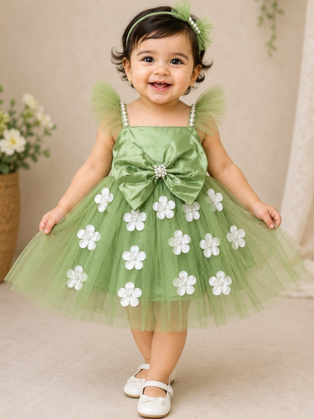 STUMBLE FASHION Embellished Net Fit & Flare Dress