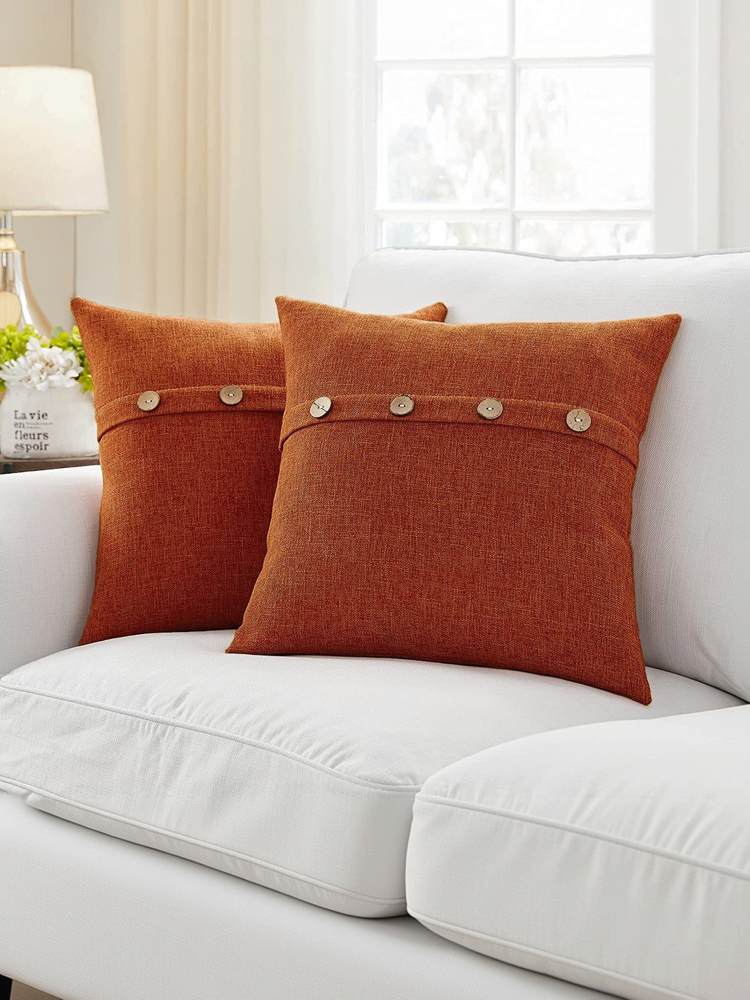 Khooti Orange Set of 2 Square Cushion Covers