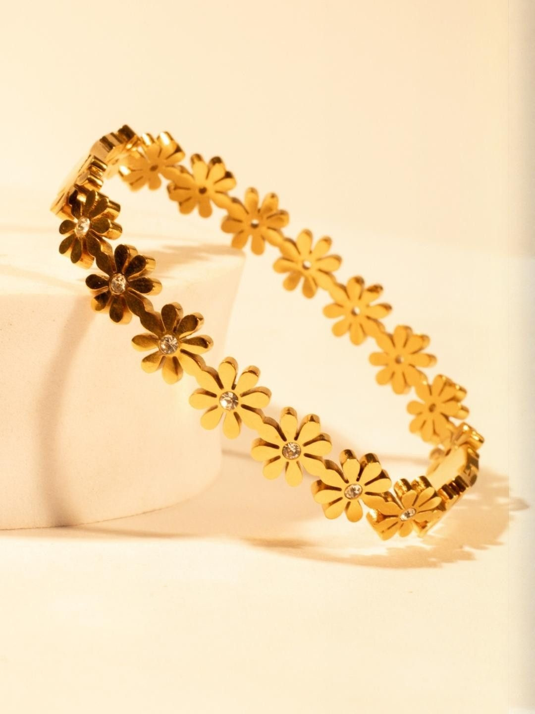 RaasRani Women Stainless Steel Gold-Plated Anti-Tarnish Cuff Bracelet