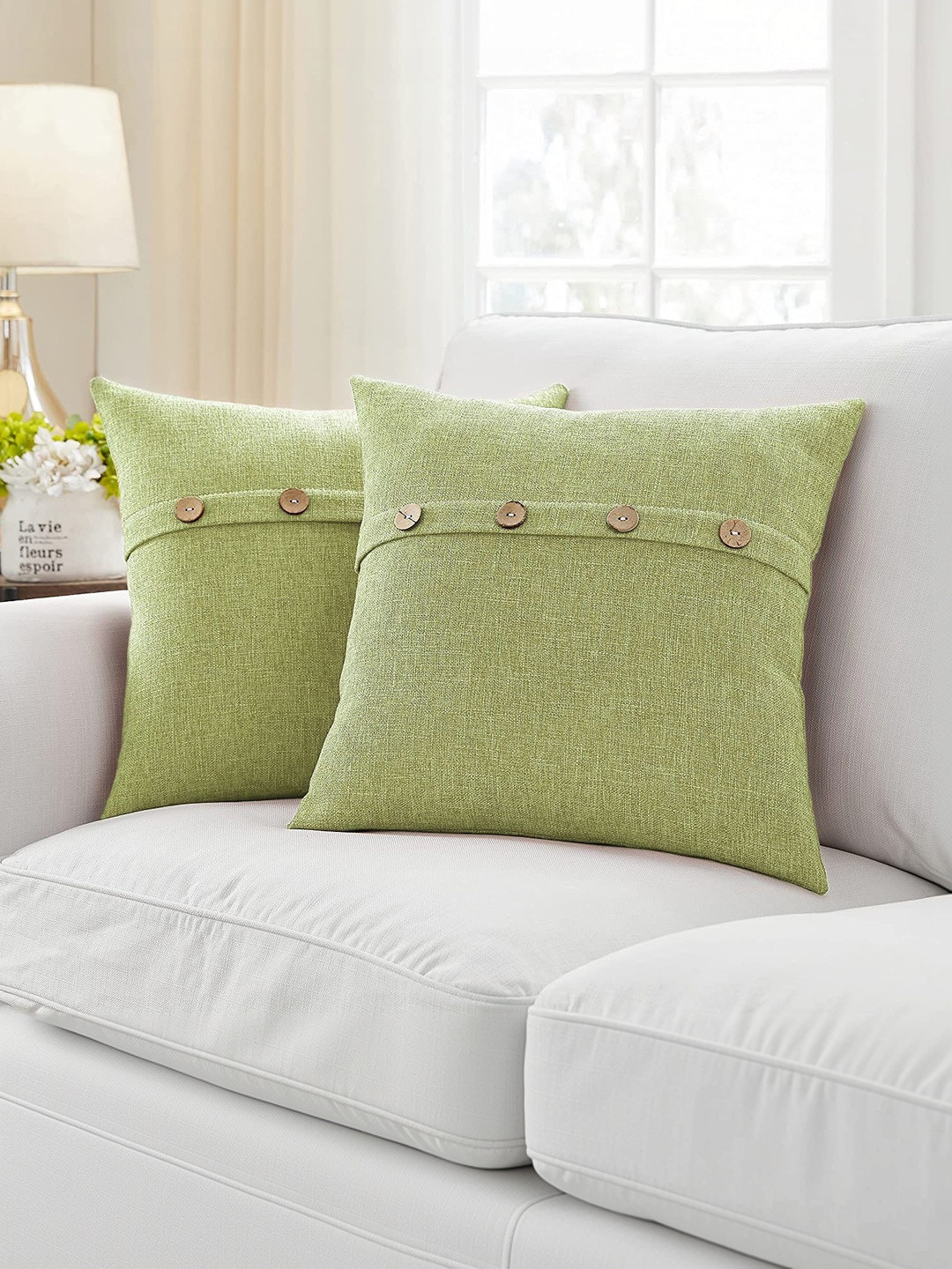 Khooti Green & Sea Green Set of 2 Square Cushion Covers
