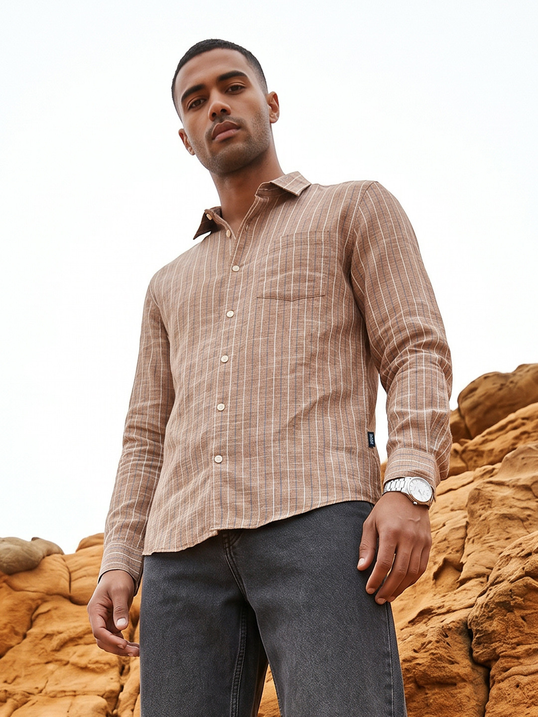 The Roadster Lifestyle Co. Men Premium Cotton Linen Regular Fit Striped Casual Shirt